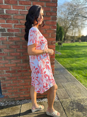 Red Floral Print Cotton Dress Clarice