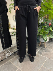 Black Sequin Velour Trim Joggers Trixie