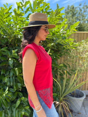 Red Lace Hem Top Yasmin
