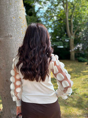 Cream Applique Mesh Sleeve Knit Celine
