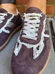 Chocolate Harper Lace Detail Trainer