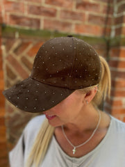Chocolate Velour Diamante Cap