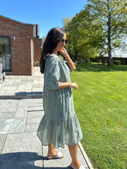 Khaki Broderie Bardot Dress Orla