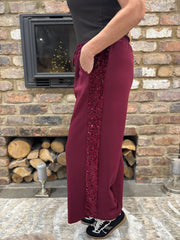 Wine Sequin Velour Trim Joggers Trixie