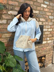 Denim Textured Hooded Sweatshirt Nova
