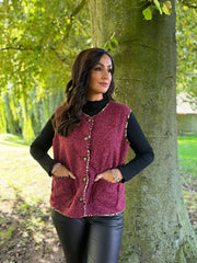 Wine Leopard Trim Waistcoat Rhea