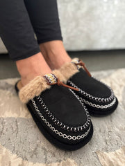 Black Faux Fur Lined Mule Slippers