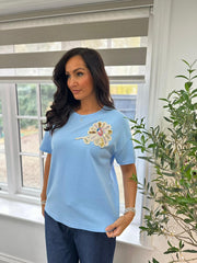 Denim Sequin Flower Top Camila