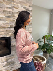 Pink Chenille Leopard V Neck Sweatshirt Elle