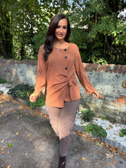 Tan Buttoned Tie Top Kacey