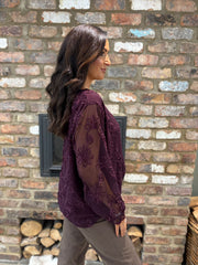 Grape Textured Floral Mesh Top Imogen