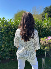 Grey Geometric Swirl Print Top Zoe