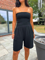 Black Bubble Cotton Bandeau Playsuit