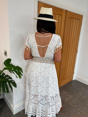 White Tassel Trim Maxi Dress Emery