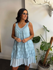 Blue Mesh Floral Lace Dress Gabriella