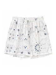 White Paisley Bubble Cotton Shorts