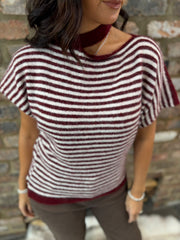 Wine Asymmetric Striped Knit Cora