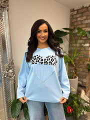 Light Blue Fringed Heart Sweatshirt Jean