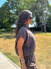 Chocolate Bubble Hem Striped Shirt Emma