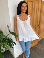 White Floral Strap Vest Top Lexa