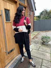 Wine Block Stripe Sweat Dress Eva