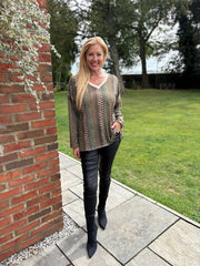 Green Pattern Stripe Shimmer Top Freya