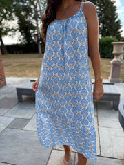 Blue Patterned Bubble Cotton Dress Athena
