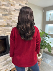 Wine Metallic Heart Ribbed Sweatshirt Brooke