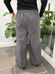 Grey Herringbone Wide Leg Trousers
