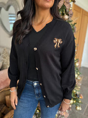 Black Leopard Bow Cardi Georgina