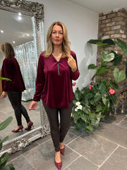 Wine Velour Diamante Zip Top Cassie
