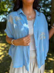 Blue Bubble Cotton Palm Blouse Chrissie