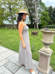 Mocha Bandeau Bubble Cotton Dress Linda