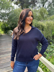 Navy Open Collar Jumper Rhea