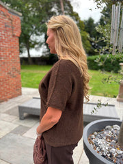 Chocolate Asymmetric Off Shoulder Knit Cora
