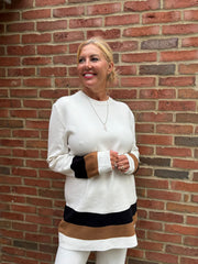 Winter White Striped Trim Knit Ophelia