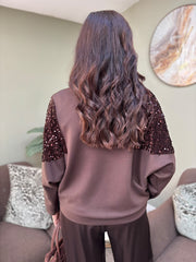 Chocolate Sequin Panel Sweatshirt Victoria