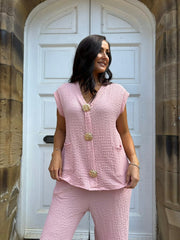 Pink Textured Sleeveless Top Corrina