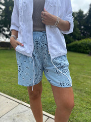 Blue Paisley Bubble Cotton Shorts