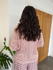 Pink Pointelle Knit Pattern Top Nina