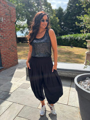 Black Smocked Waist Hareem Trousers