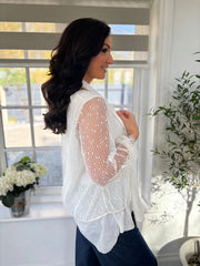 White Layered Mesh Scarf Top Gabby