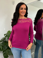 Grape Long Sleeve Lace Top Ruby