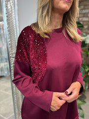 Wine Sequin Patch Sweatshirt Dress Mai