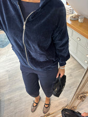 Navy Velour Zip Hoodie Jaiya