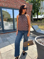 Chocolate Polka Dot Halter Neck Top Jessie