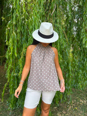 Mocha Polka Dot Halter Neck Top Judy