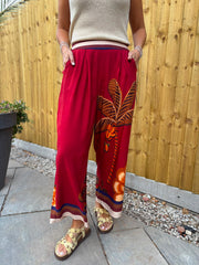 Red Tropical Print Trousers Maya