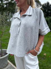 Grey Stripe Detail Button Top Leona