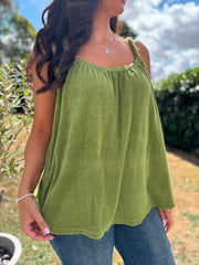 Olive Raw Edge Towelling Vest Natasha